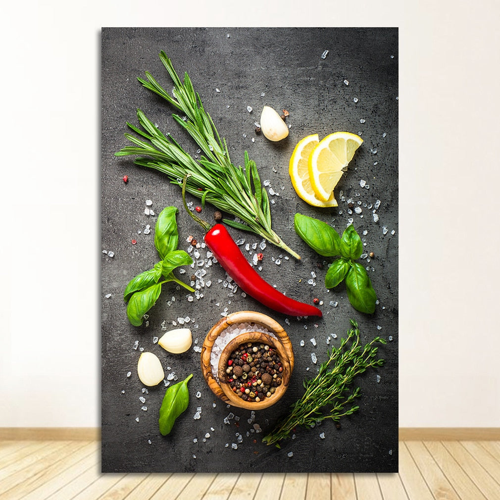 Kitchen Theme Mix Herb and Spices Canvas Art