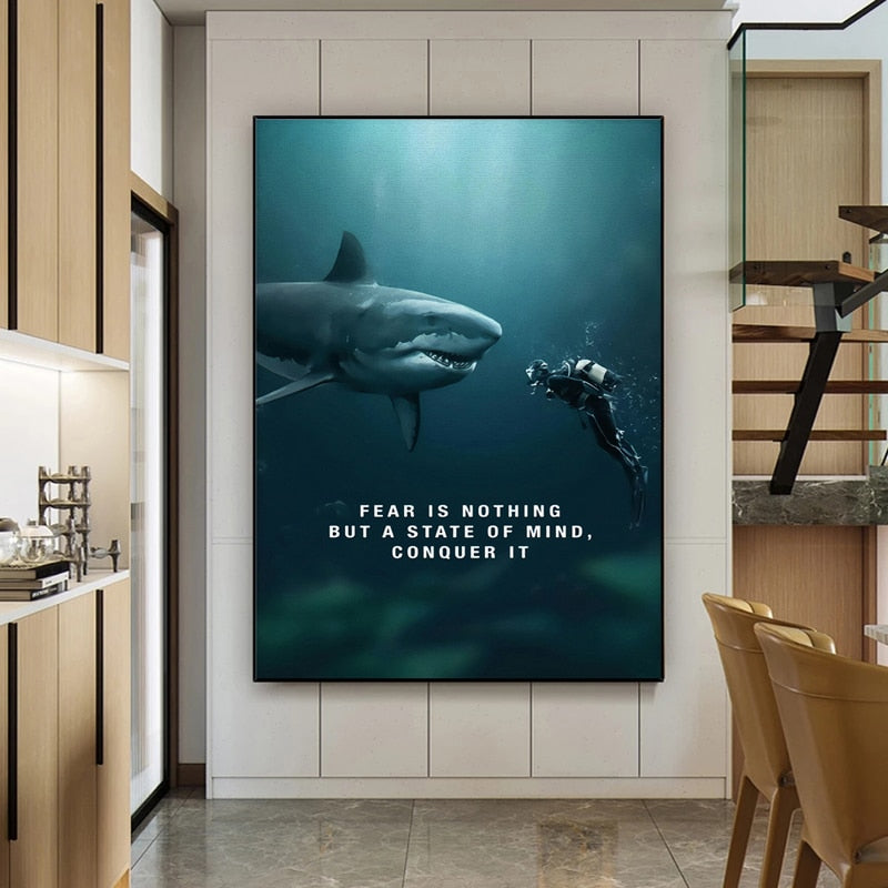 Fear is Nothing Shark Inspirational Canvas Art