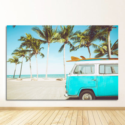 Sea Beach Bus Palm Tree Canvas Art