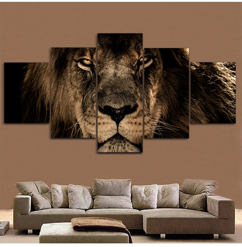 Fierce Lion 5 Panel Canvas Art