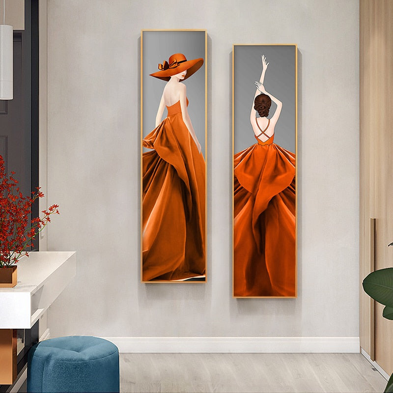 Orange Dress Fashion Woman Canvas Art