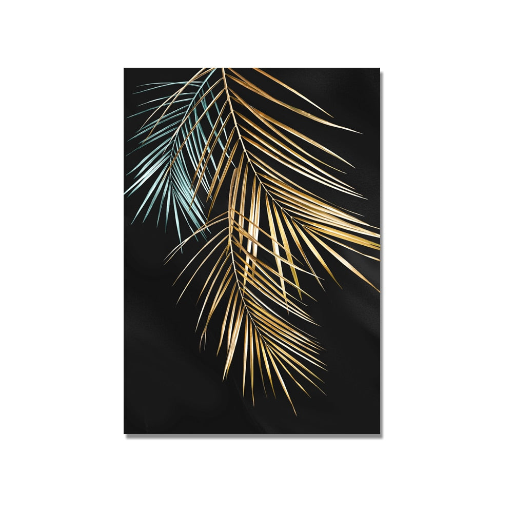 Gold Black Leaf Canvas Art