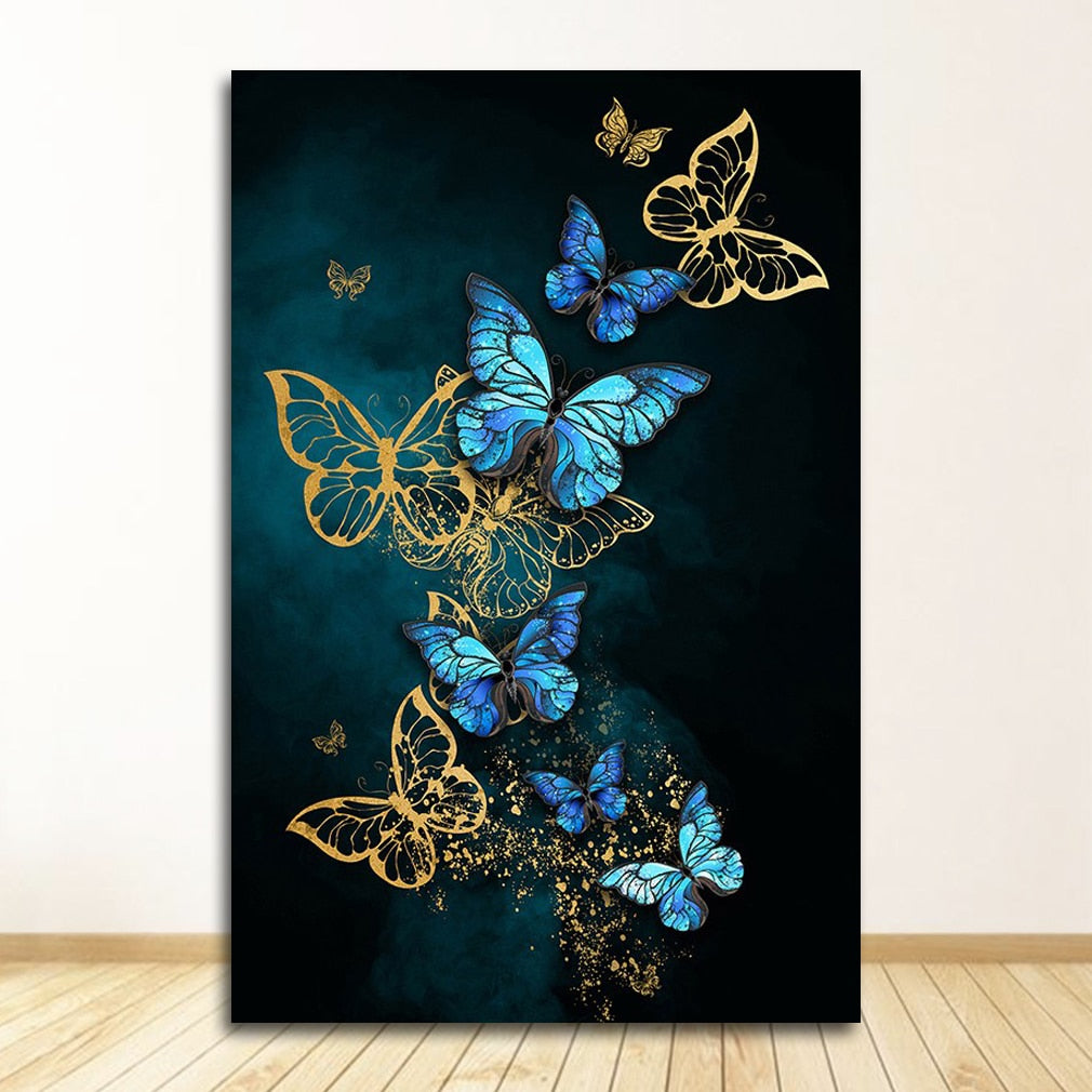 Blue Gold Butterfly Canvas Art