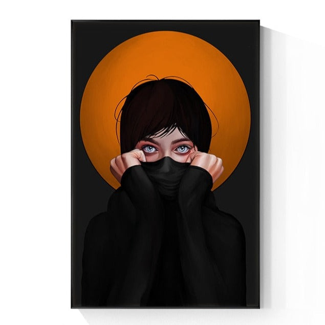 Modern Girl Concealed Face with Black Cloth Canvas Art