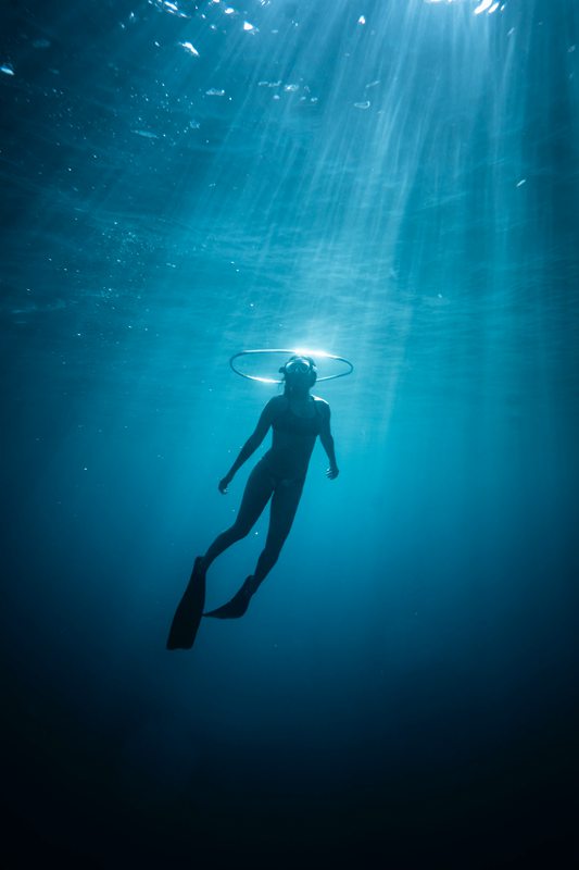 Blue Ocean Diving Goddess Canvas Art