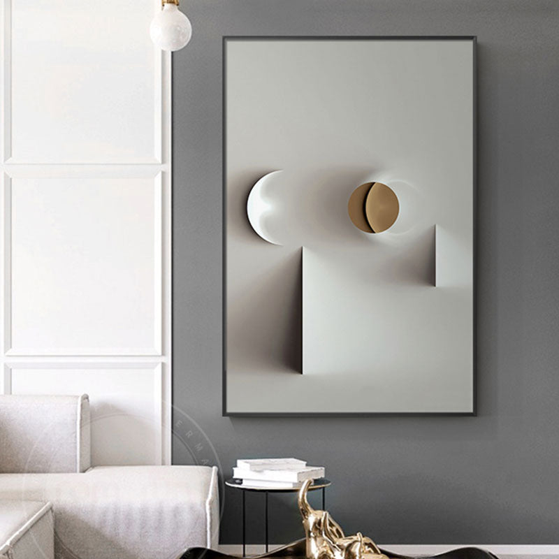 Modern White Abstract Geometric Canvas Art