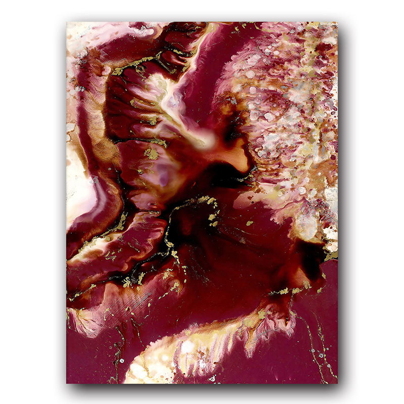 Blue Floral Red Marble Canvas Art