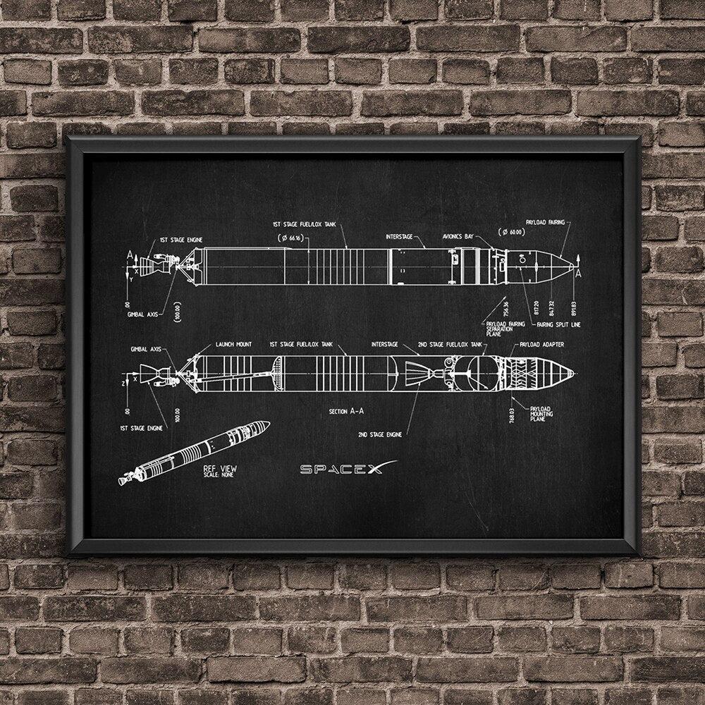 Space X Falcon 1 Patent Blueprint Canvas Art