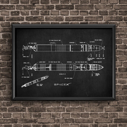 Space X Falcon 1 Patent Blueprint Canvas Art