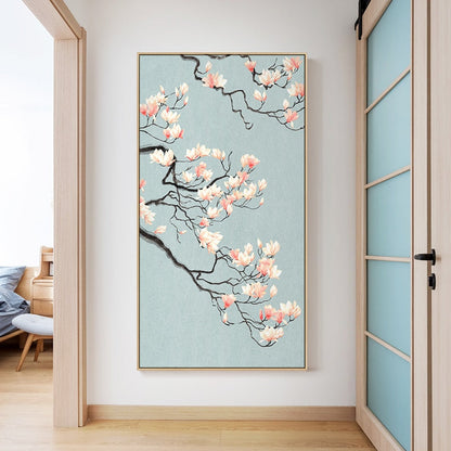 Chinese Style Flower White and Blue Canvas Art