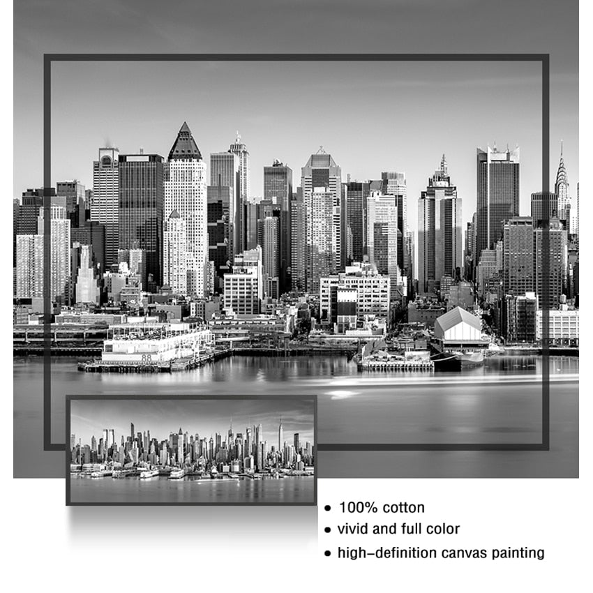 Black and White New York City Landscape Wall Art Canvas