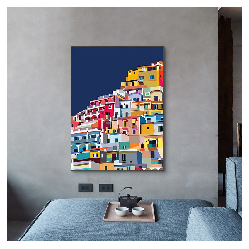 Colorful Amalfi Coast Wall Art Canvas