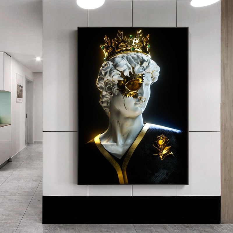 David Statue With Crown and Glasses Canvas Art