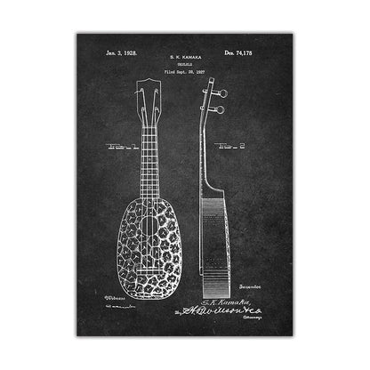 Music Instrument Blueprint Canvas Art