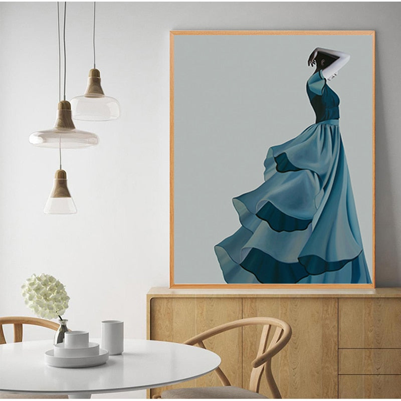 Elegant Lady With Haze Blue Dress Canvas Art