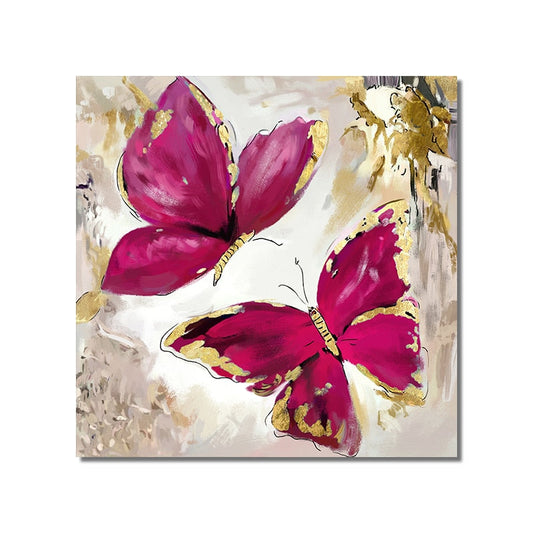 Red Gold Butterflies Painting Canvas Art