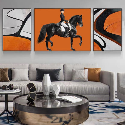 Modern Black Orange Horseman Canvas Art