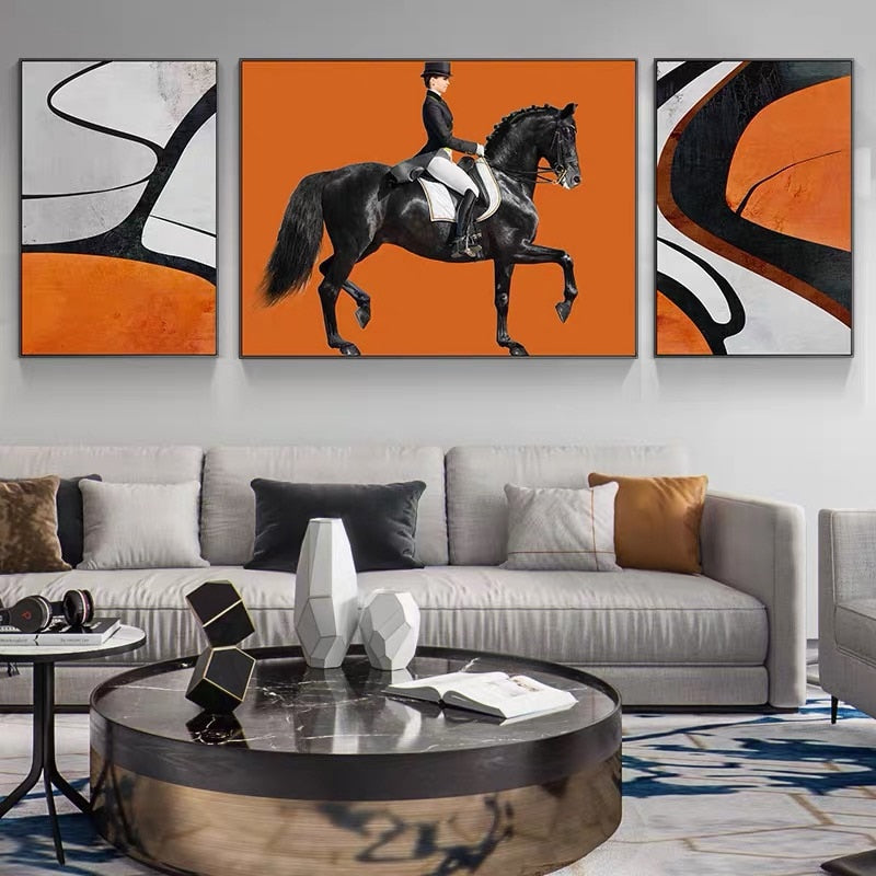 Modern Black Orange Horseman Canvas Art