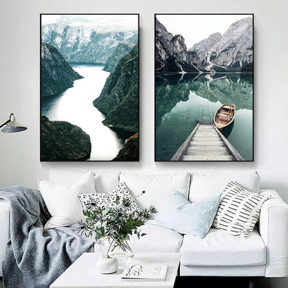 Nordic Scandinavian Mountain Landscape Canvas Art