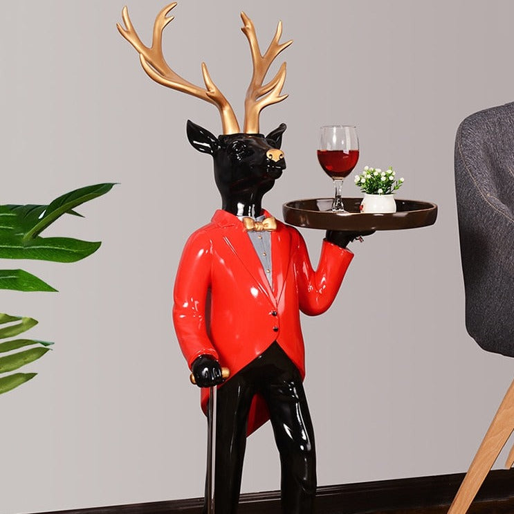 Gentleman Deer Statue With Tray and Tissue Storage