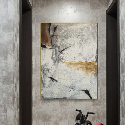 Gray Marble Abstract Gold Line Canvas Art