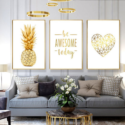 Golden Pineapple Love Simple Letter Canvas Art