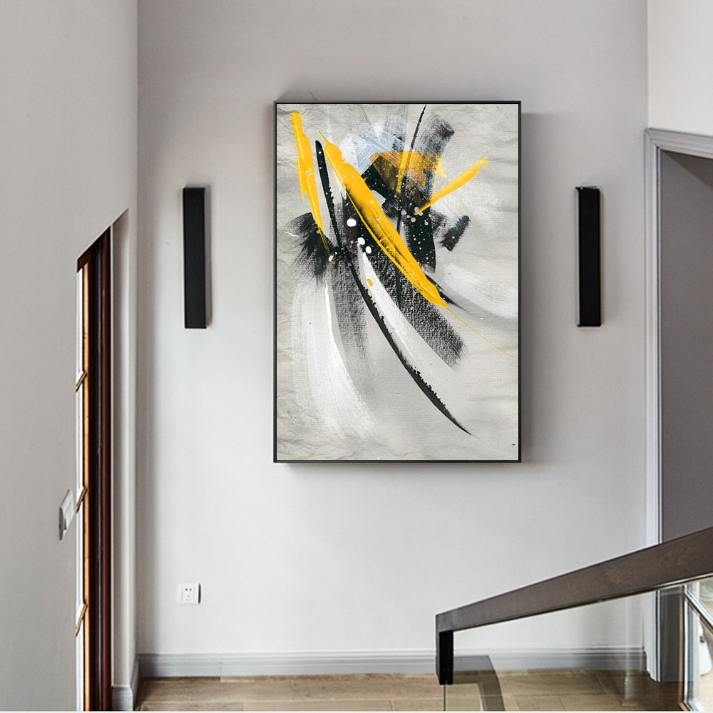 Abstract Yellow Feather Oil Painting Canvas Art