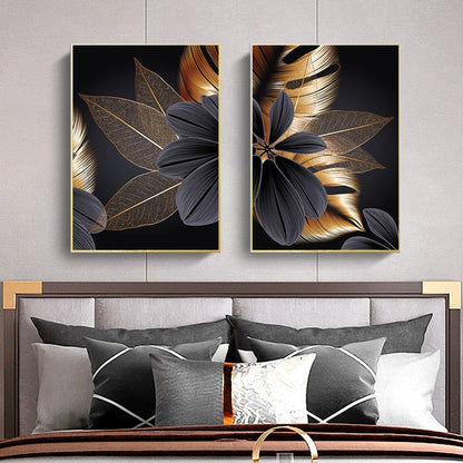 Black Golden Plant Leaf Canvas Art