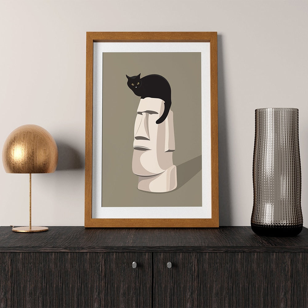 Moai Statue Cat Elvis Presley Canvas Art