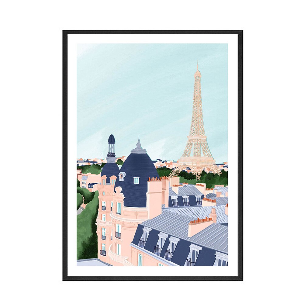 Illustration Paris New York City Canvas Art