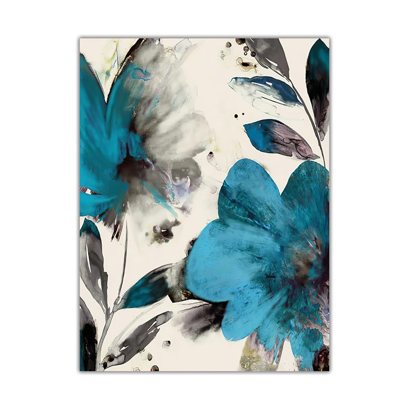 Blue Paint Flowers Canvas Art