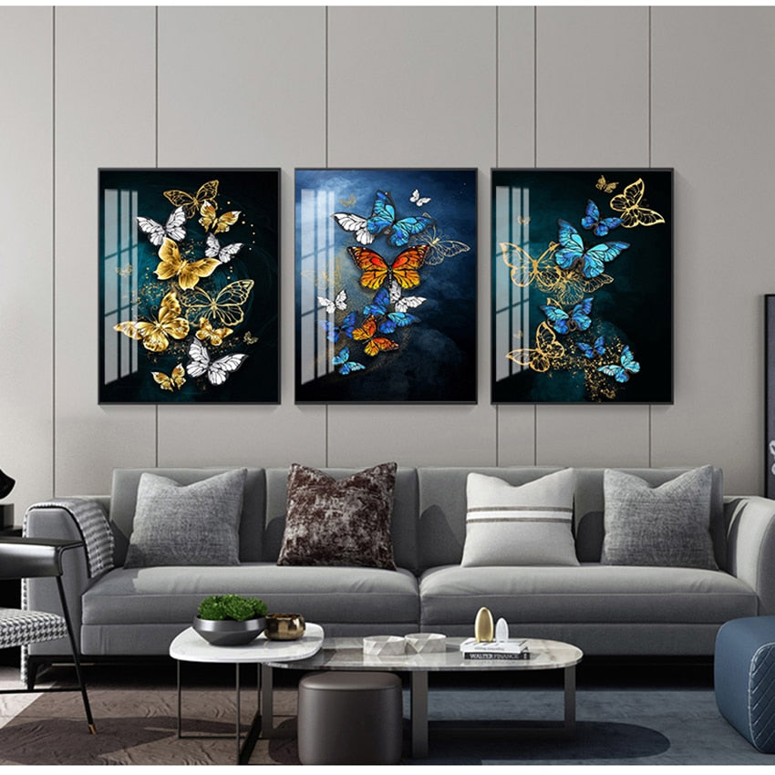 Blue Gold Butterfly Canvas Art