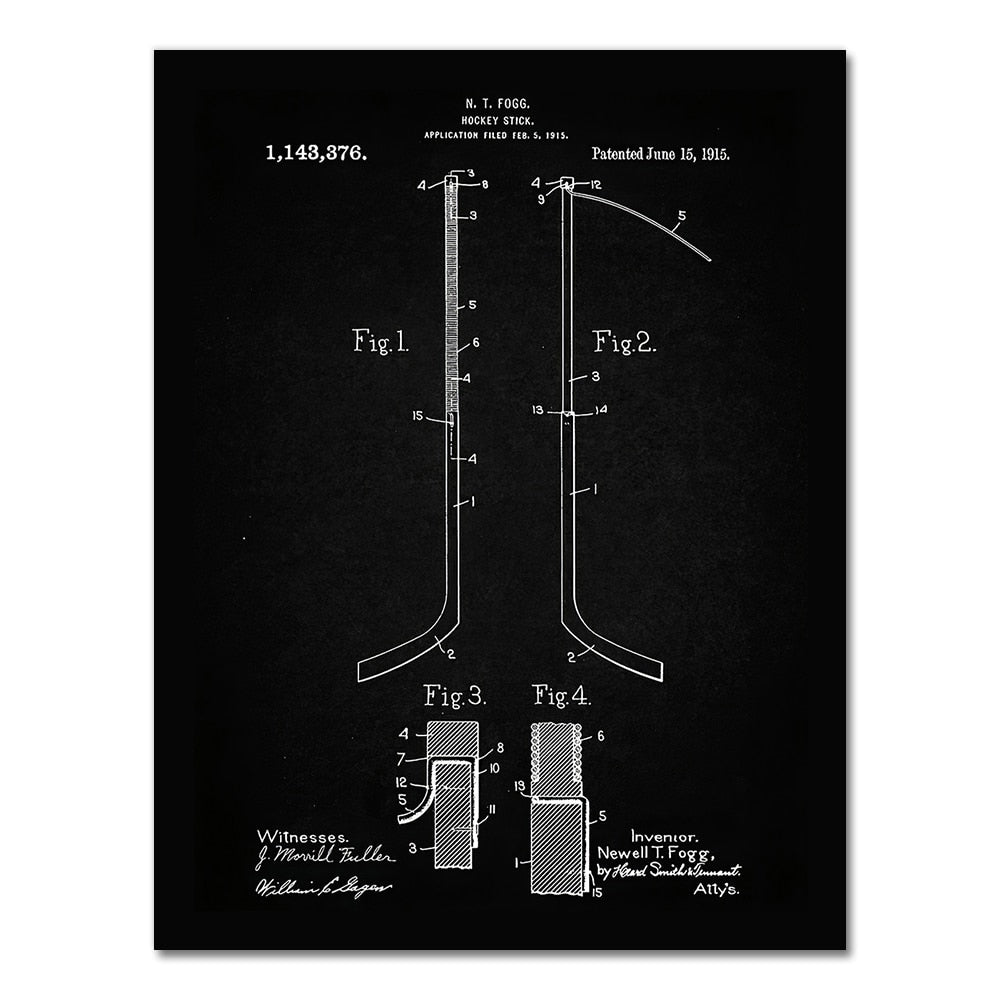 Hockey Patent Blueprint Canvas Art