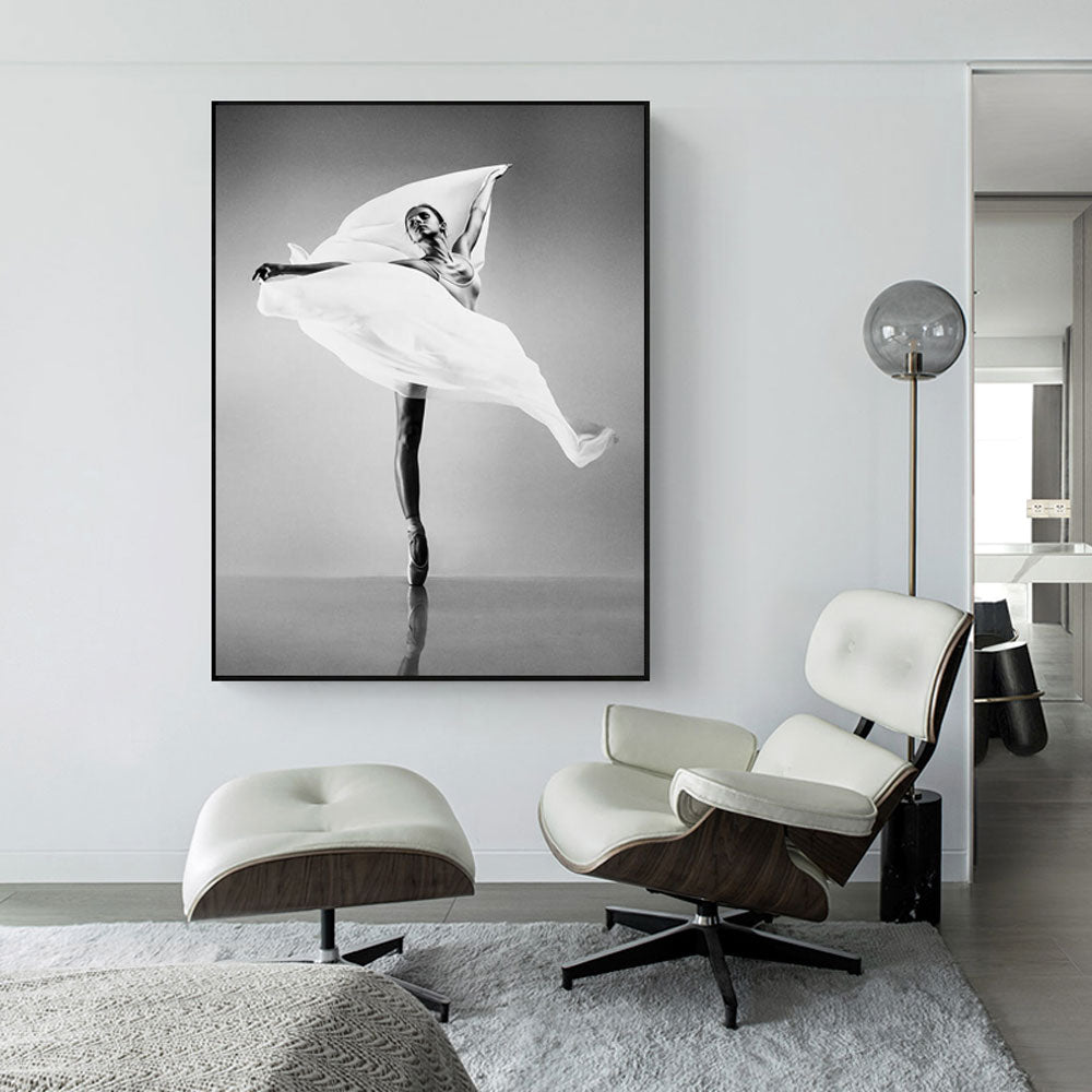 Black and White Ballet Girl On The Wall Canvas Art