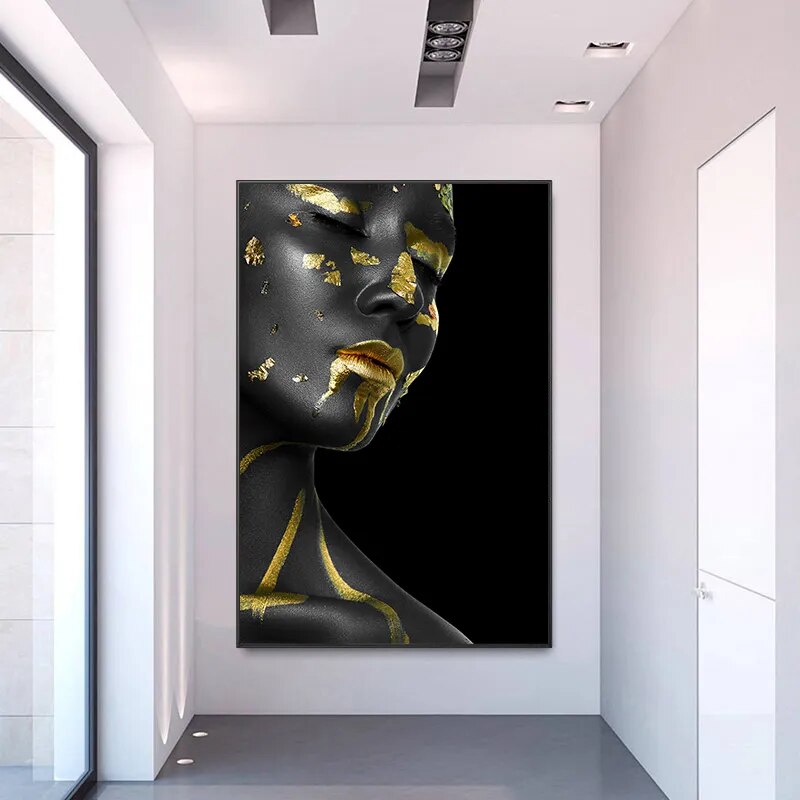 Black and Gold Woman Portrait Wall Art Canvas