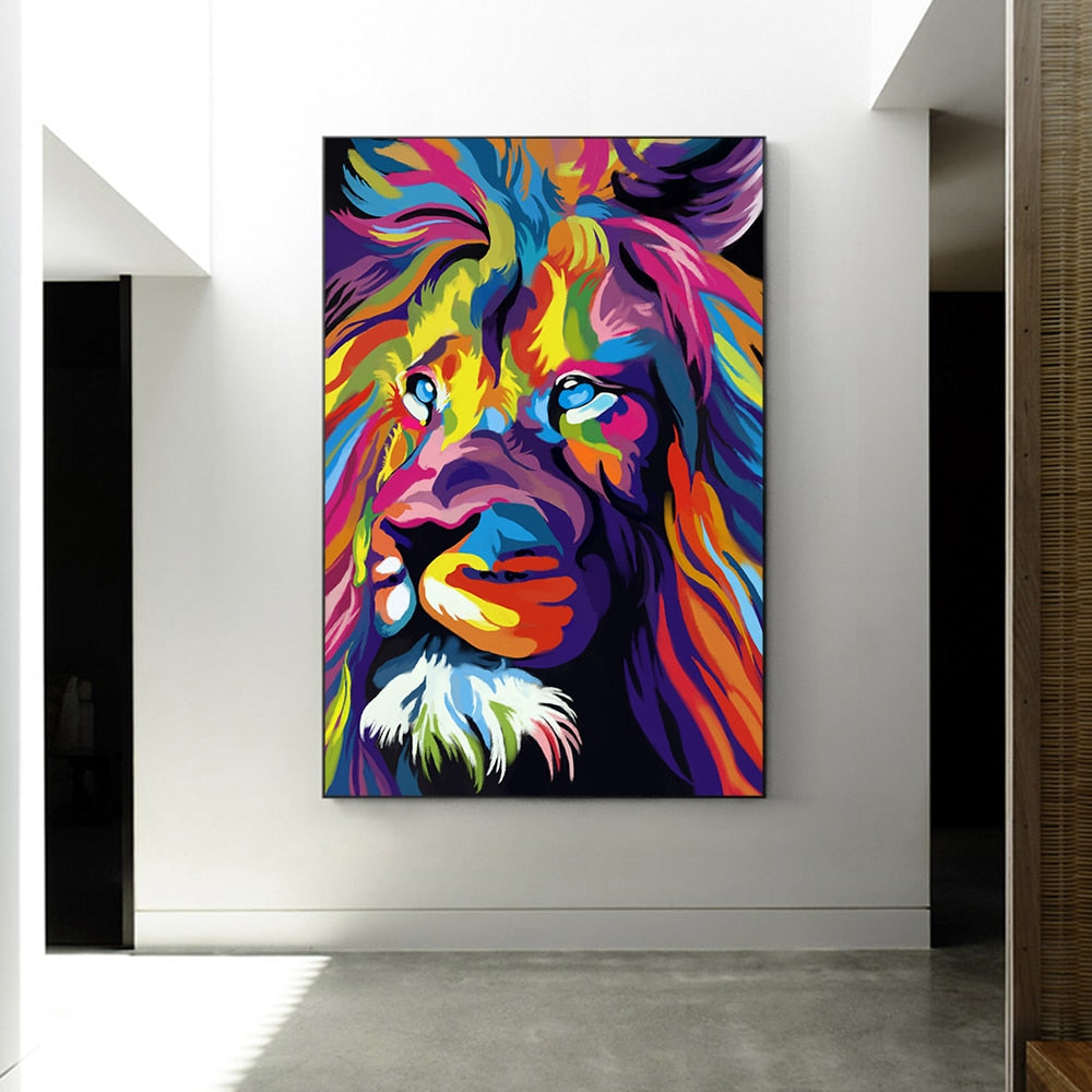 Colorful Lion Head Canvas Art