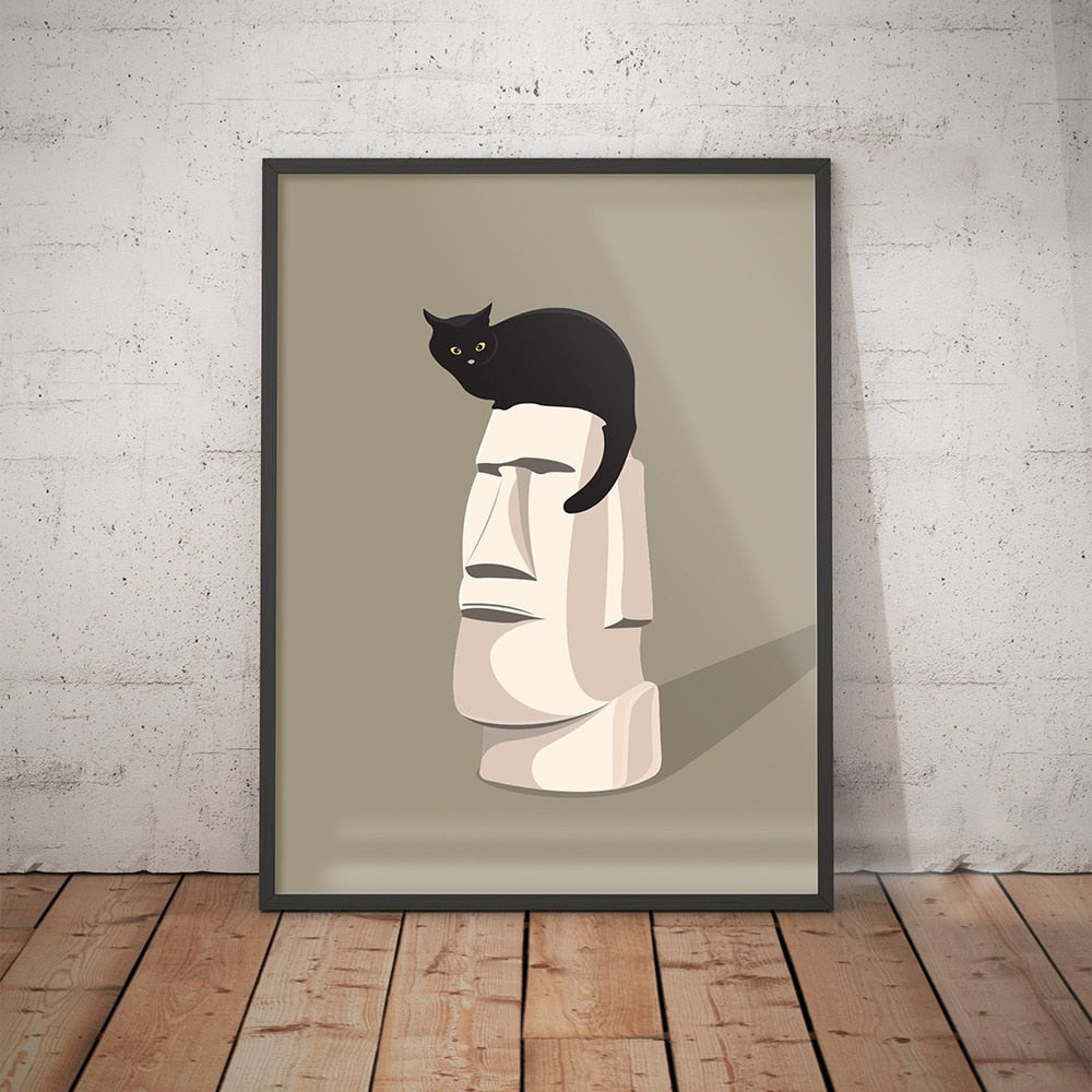 Moai Statue Cat Elvis Presley Canvas Art