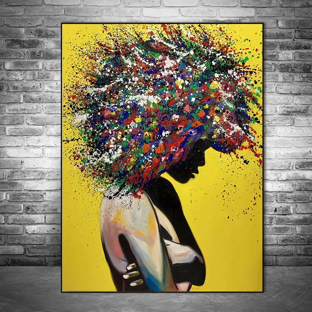 Abstract Frizzy Hair Girl Wall Art Canvas