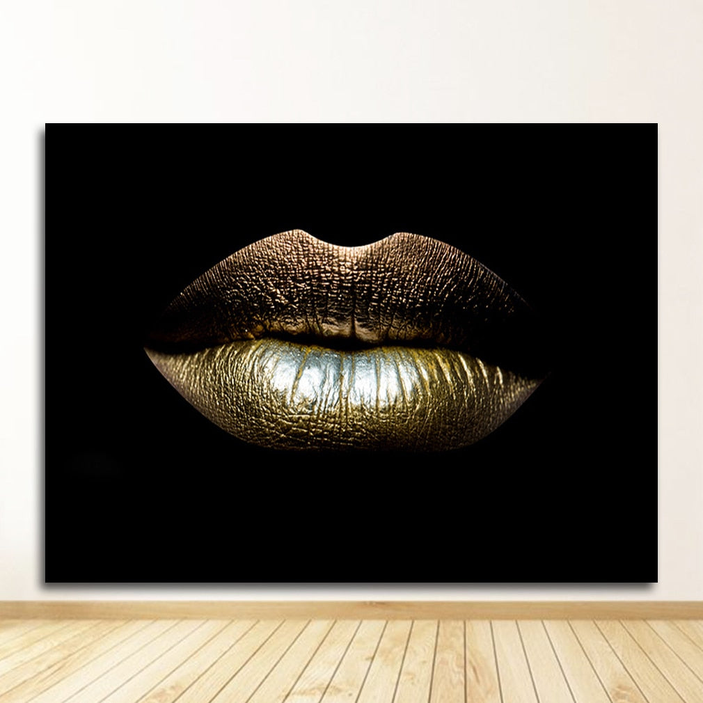 Sexy Gold Lips Canvas Art