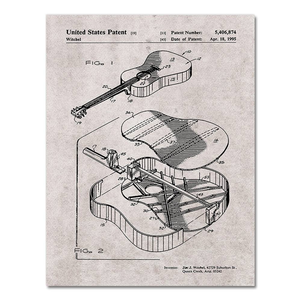 Martin Guitar Patent Blueprint Canvas Art