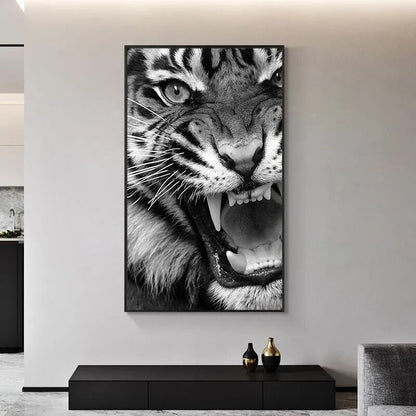 Black And White Ferocious Tiger Canvas Art