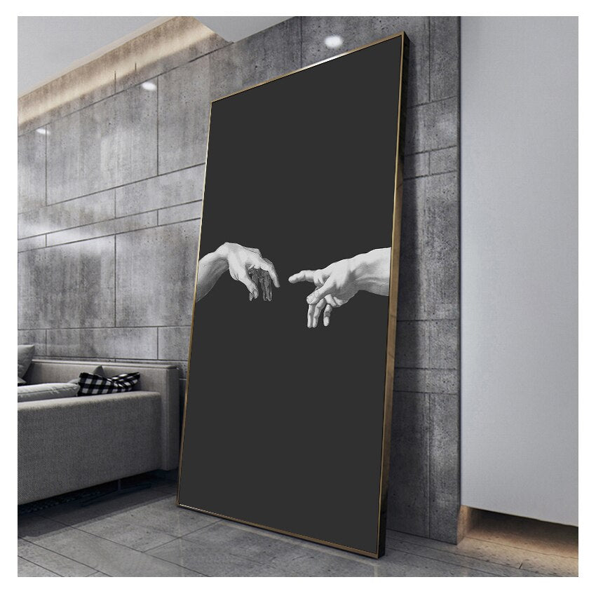 Creation Of Adam by Michelangelo Black and White Canvas Art