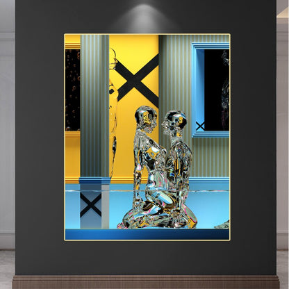 Metal Figure Couple Canvas Art