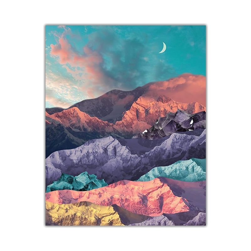 Crescent Moon Mountain Canvas Art