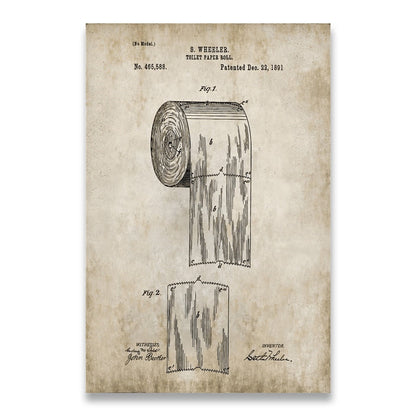 Toilet Paper Roll Patent Blueprint Canvas Art