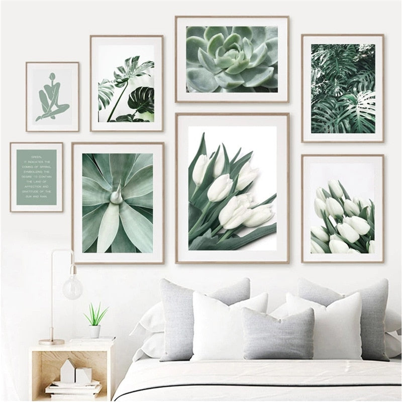 White Tulip Green Aloe Plant Canvas Art