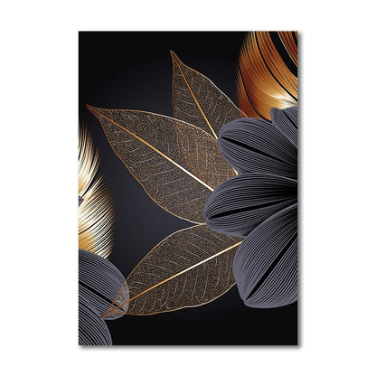 Black Golden Plant Leaf Canvas Art