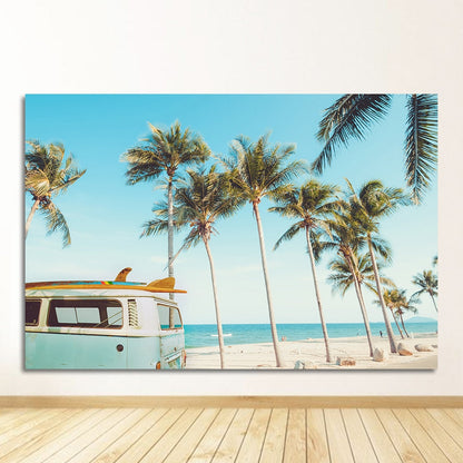 Sea Beach Bus Palm Tree Canvas Art