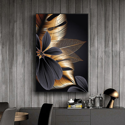 Black Golden Plant Leaf Canvas Art