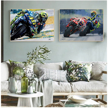 Motorcycle Race Canvas Painting Art